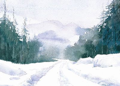 油画-长路漫漫 雪景,装饰画